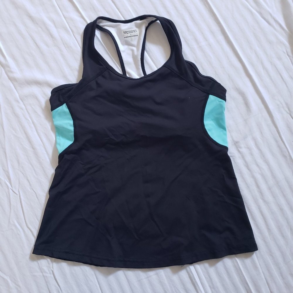 Running Room Fitwear Tank Racerback Black Aqua XL